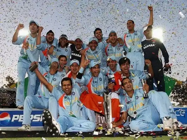 Indian team with The First-Ever T20I World Cup Trophy