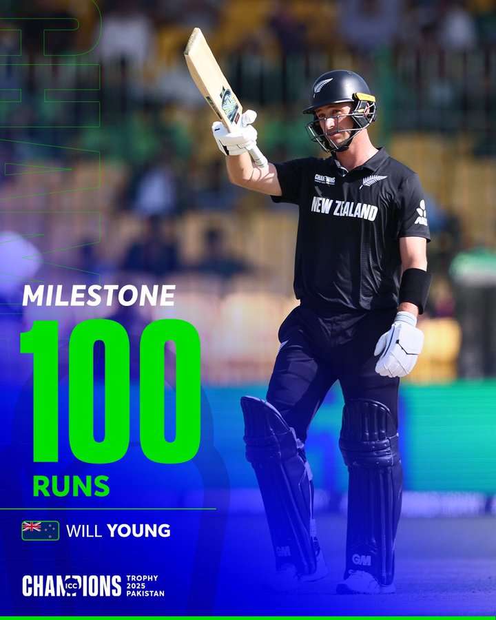 Will Young made his 5th ODI Century in ICC Champions Trophy against Pakistan in the Opener